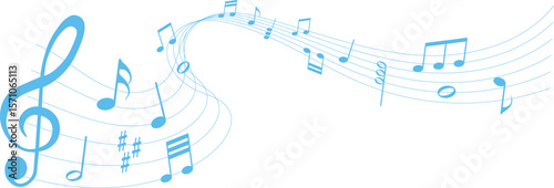 vector illustration of blue colored sheet music - musical notes melody	
