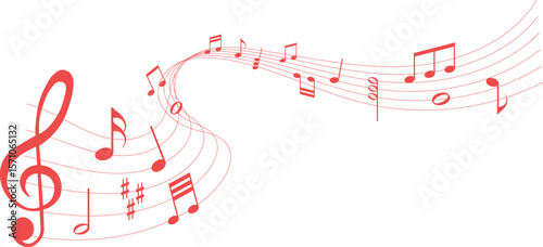 vector illustration of red colored sheet music - musical notes melody	