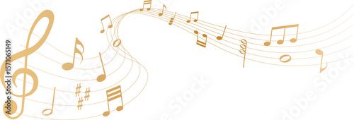 vector illustration of gold colored sheet music - musical notes melody	