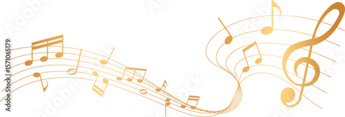 vector illustration of gold colored sheet music - musical notes melody	