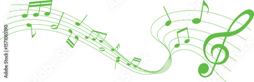 vector illustration of green colored sheet music - musical notes melody	