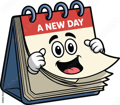 Cartoon calendar illustration: a new day, planning, scheduling, events, and time management tool
