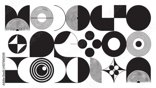 Abstract minimal element mid century vector set. Aesthetic contemporary stripe line art, geometric shape in monochrome. Art form design for wall art, decoration, wallpaper.