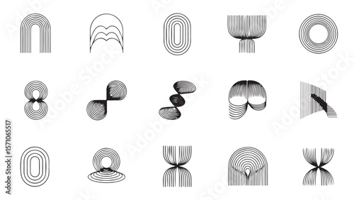 Abstract minimal element mid century vector set. Aesthetic contemporary stripe line art, geometric shape in monochrome. Art form design for wall art, decoration, wallpaper.