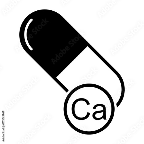 Mineral Ca icon, healthy medicine pill supplement symbol, complex vitamin vector illustration .