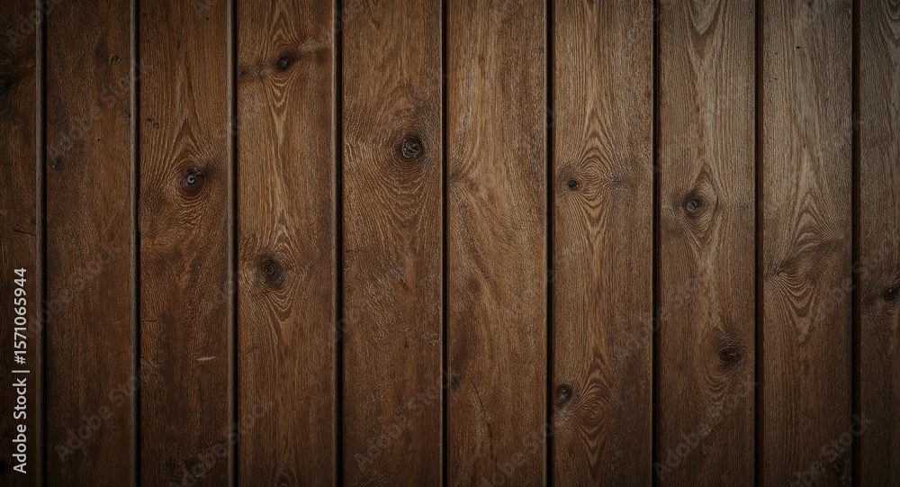 Naklejka premium Close up of a brown wooden wall with vertical planks showing wood grain and natural imperfections surface