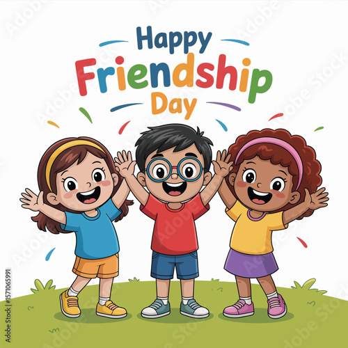 Happy friendship day vector illustration of cute kids celebrating friendship day with joyfulness
