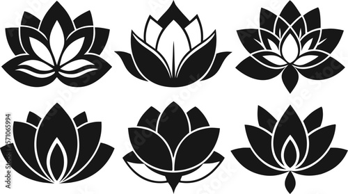 Sacred Lotus Silhouette Vector Set – 6 Variations in One Design