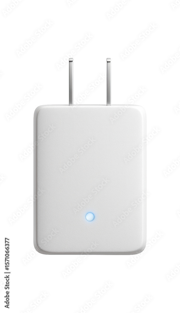 Obraz premium Slim, plug-in power adapter with an LED indicator for easy visibility in dimly lit home areas.