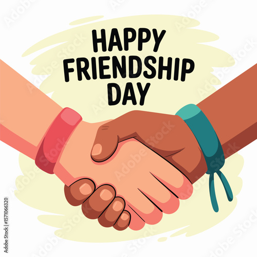 Happy friendship day illustration of diverse hands shaking for international friendship day