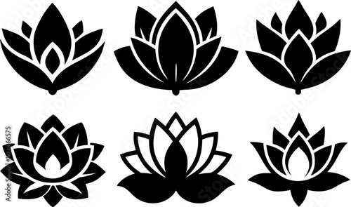 Sacred Lotus Silhouette Vector Set – 6 Variations in One Design