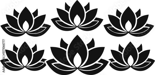 Sacred Lotus Silhouette Vector Set – 6 Variations in One Design