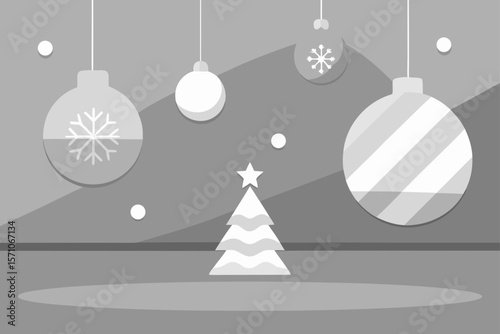 Christmas Decorated Room With White And Silver Ornaments