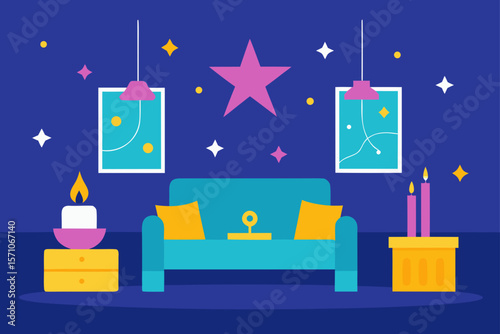 Bright Living Room Decorated With Stars Ribbons