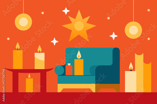 Bright Living Room Decorated With Stars Ribbons
