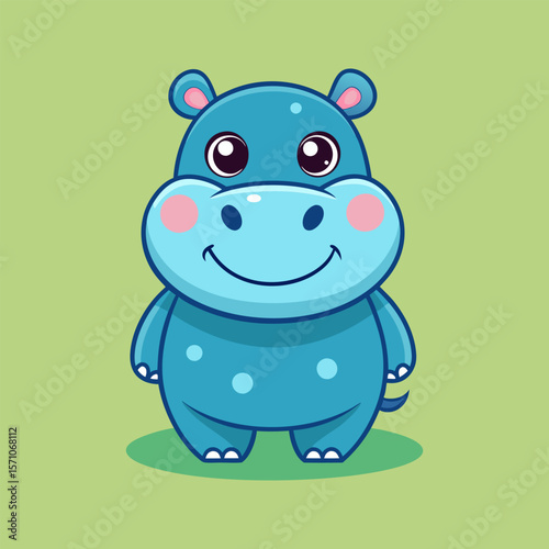 Adorable Blue Hippo Cartoon Illustration