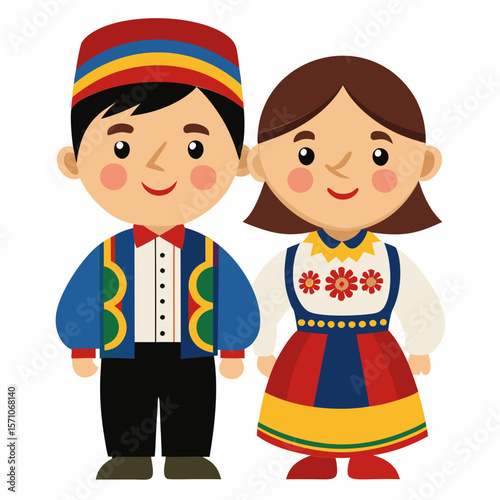 Charming Romanian Folk Costumes.  A Colorful Illustration of Traditional Attire