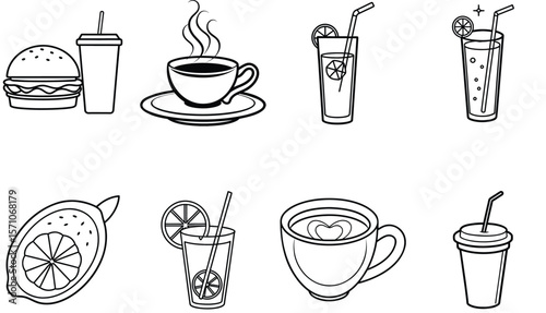 Burger drink coffee lemon drink cup vector