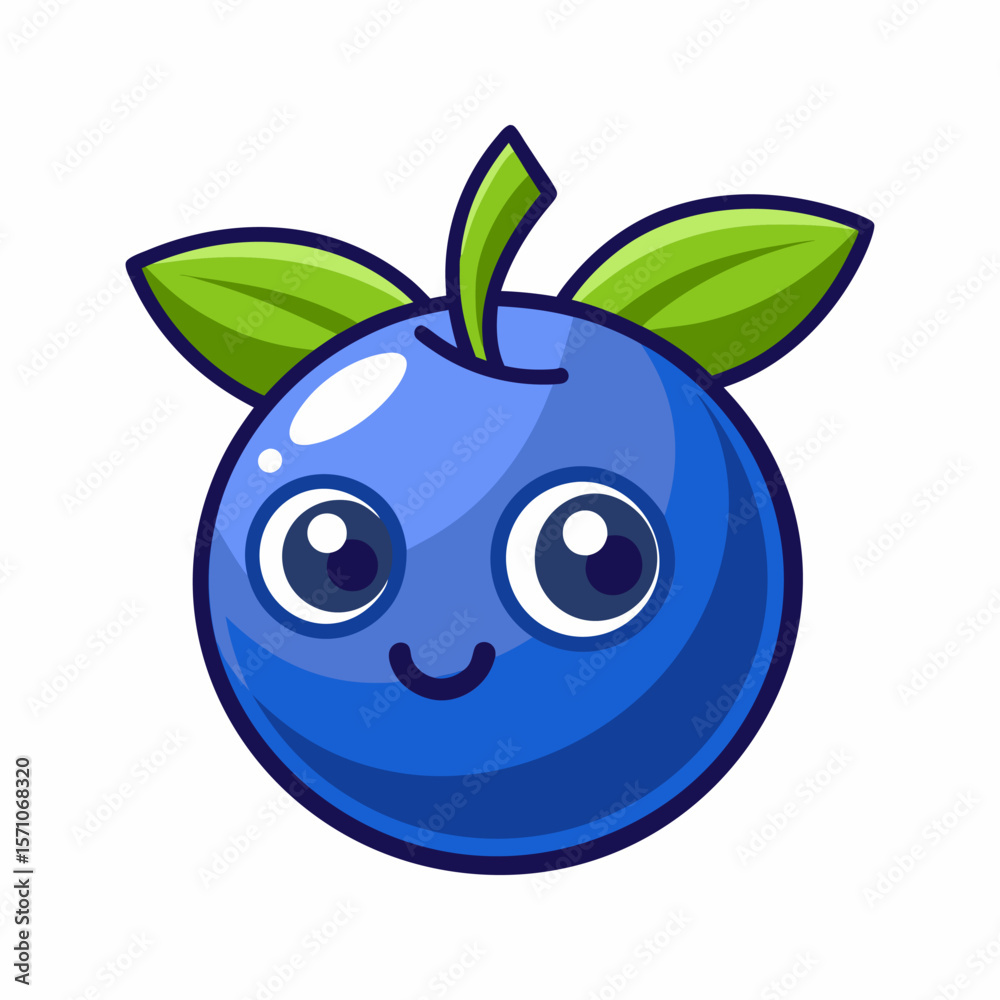 Obraz premium Adorable Blueberry Cartoon Character. Sweet and Happy Fruit Illustration