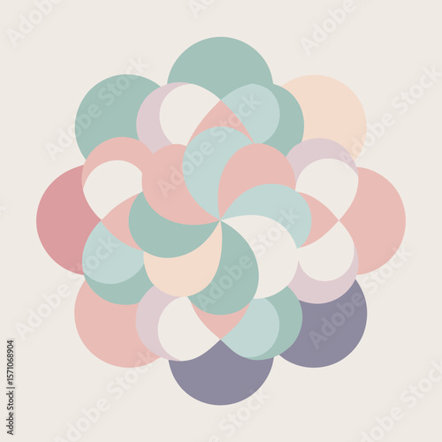 Abstract colorful floral arrangement in a modern style displaying harmonious interlocking circular shapes in a serene composition.