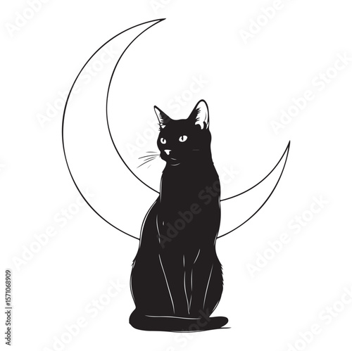 Black Cat with Crescent Moon – Minimalist Vector Art. AI generator