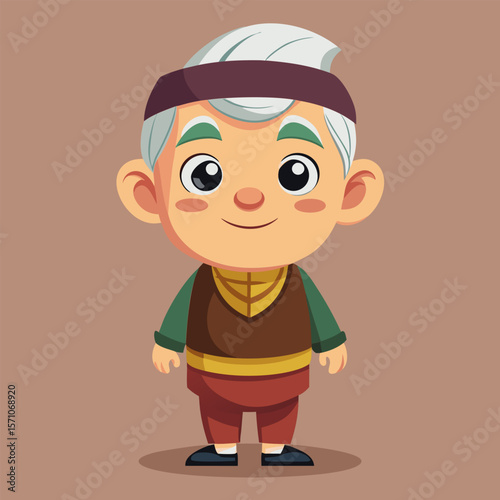 Cartoon illustration of a cheerful elderly man
