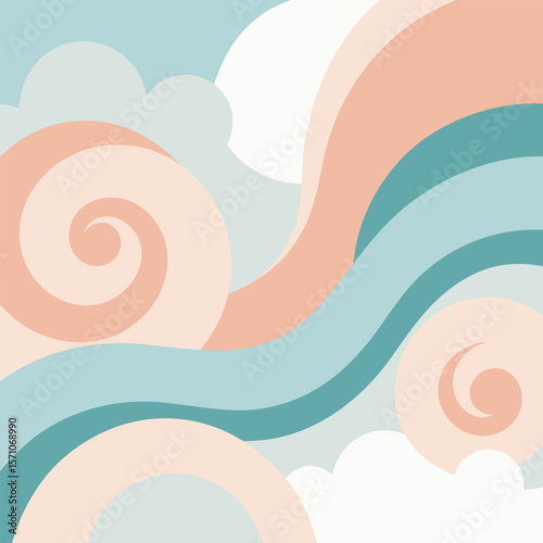Abstract design with flowing shapes and soft curves showcases a serene composition with a contemporary feel and the beautiful use of color.