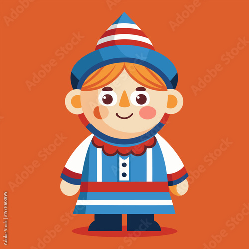 Adorable Child in Traditional Dutch Costume. A Delightful Illustration
