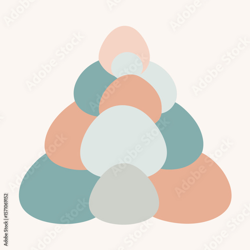 Abstract geometric composition of layered organic shapes in pastel palettes arranged to create an eye catching design element for creative projects.
