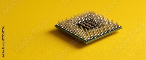 The microprocessor on a vibrant yellow background showcasing modern technology.