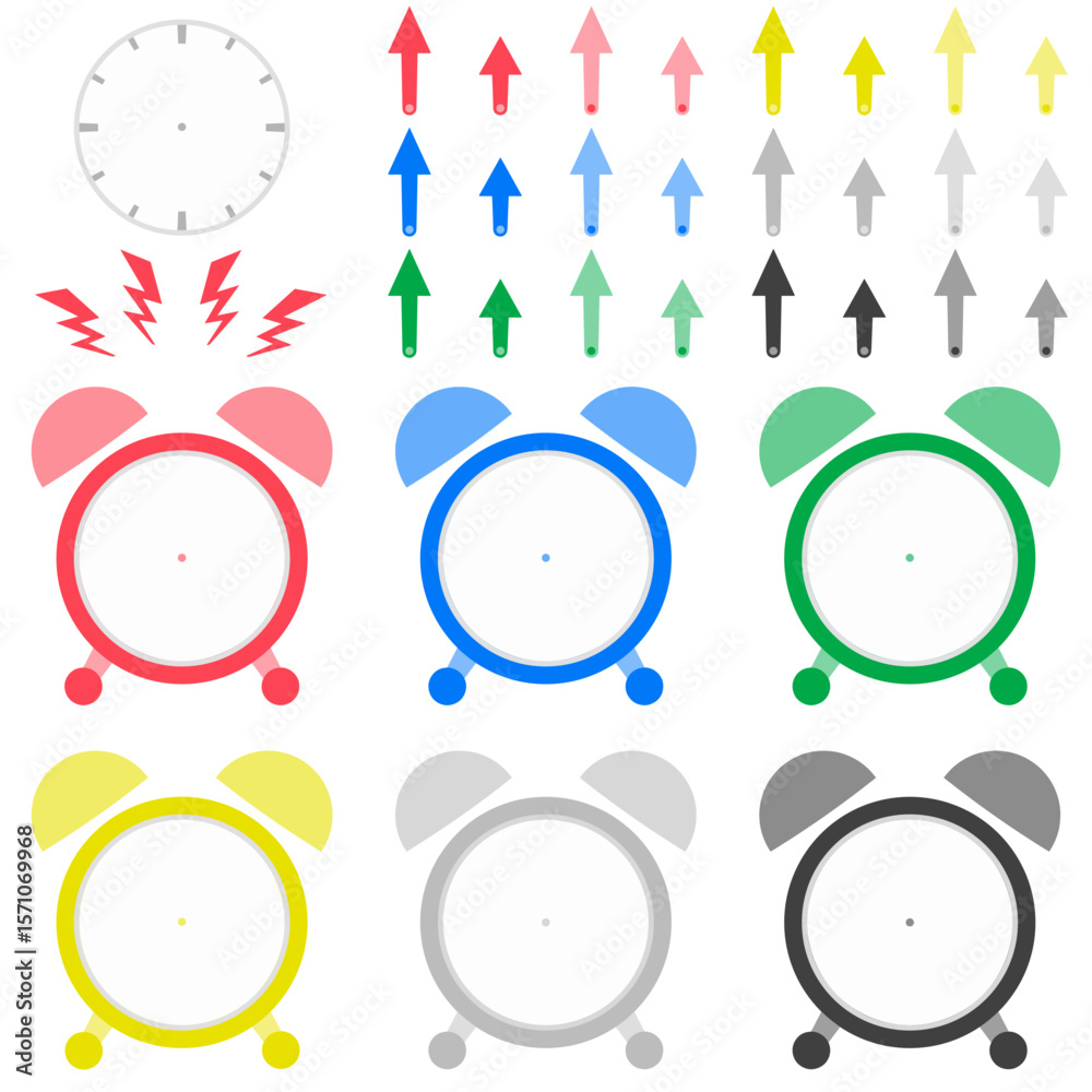 Fototapeta premium 目覚まし時計の組立てパーツ シンプルな6カラーのイラストセット