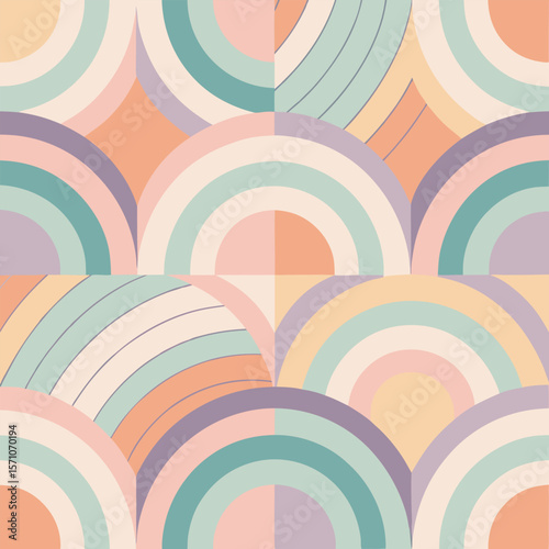 Geometric composition featuring repeating arcs in a seamless pattern with soothing colors suitable for various creative projects