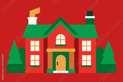 Classic Red And Green Decorated Home With A Brick Path