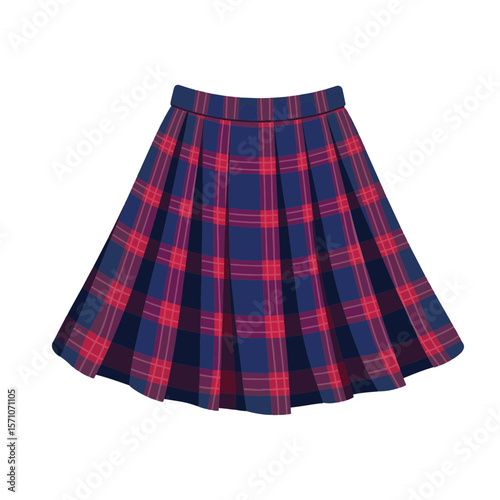 Stylish child's A-line plaid skirt on white background, fashion design