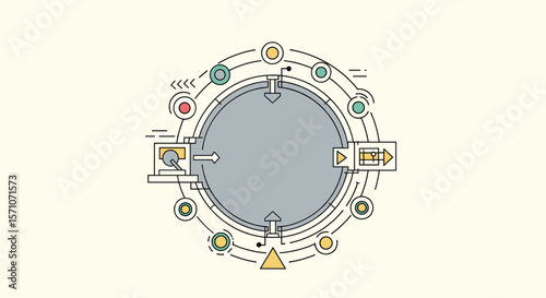 Exploring the intricate circular diagram with interconnected nodes representing digital processes and data flow