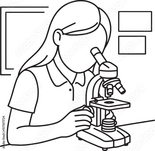 a girl student using microscope