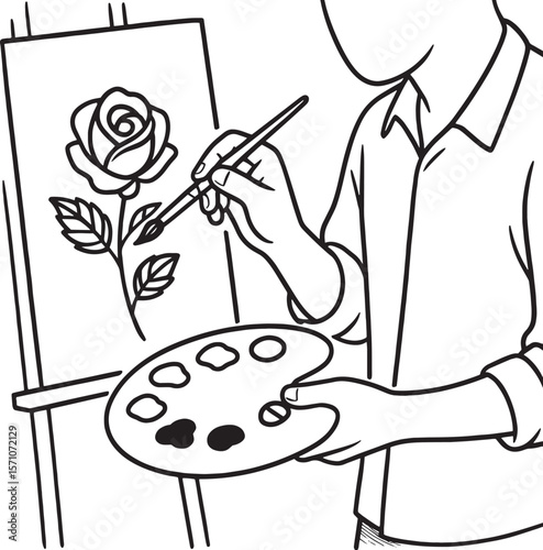  an artist painting a flover on canvas