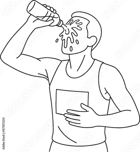 Athlete refreshing his face with water
