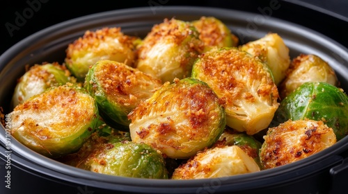 Basket Filled With Golden Air-Fried Brussels Sprouts Garnished for an Appetizing Look