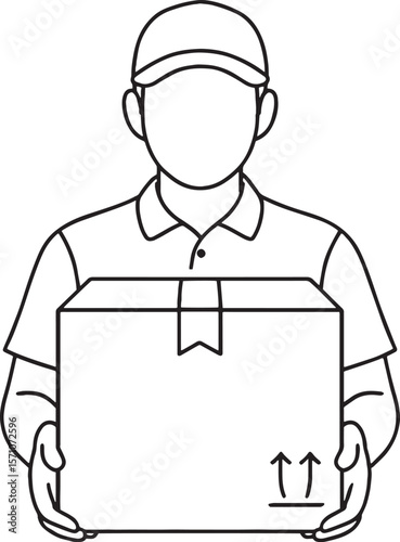 Courierman delivery parcel linear vector