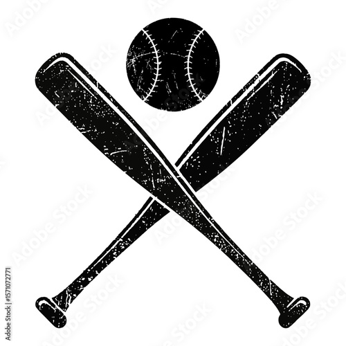 Baseball bats crossed with a ball grunge illustration logo poster team sports.