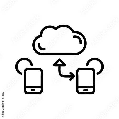 A line-art illustration of cloud data transfer between two mobile phones, the simple yet effective design captures the essence of modern data exchange and connectivity.