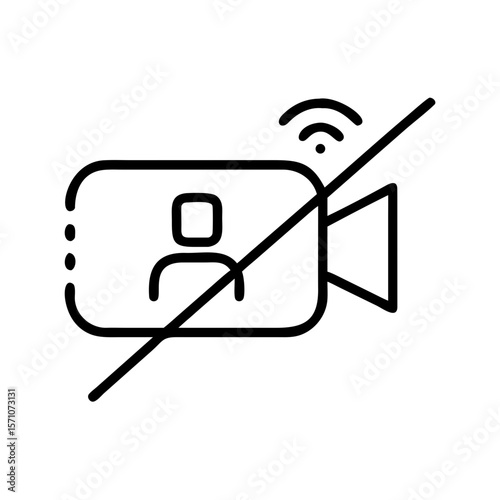 A bold, modern icon presents a "no video" or "video off" symbol, with a strong, minimalist design.