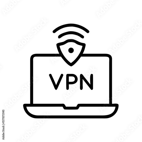 An illustrative depiction of a secure VPN connection, symbolized by a laptop with a shield overlaid, representing robust data protection.