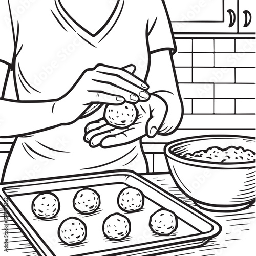 close up of woman Making meatballs