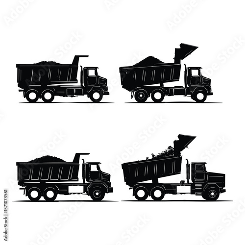 Silhouette of Dump Trucks for Construction Site
