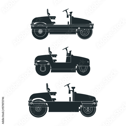 Silhouette of Construction Vehicles from Side View