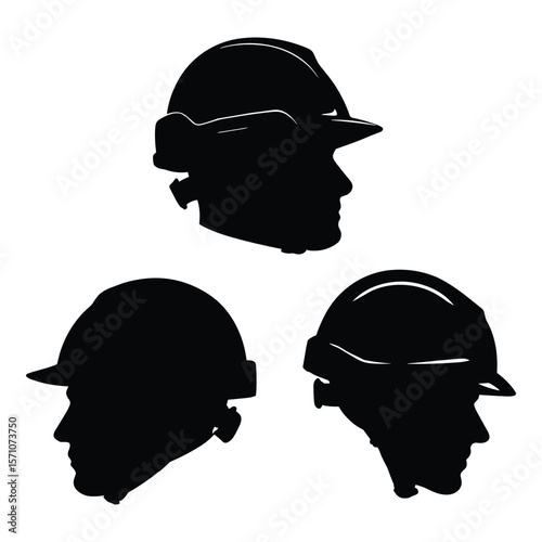 Silhouette of Construction Workers Wearing Helmets