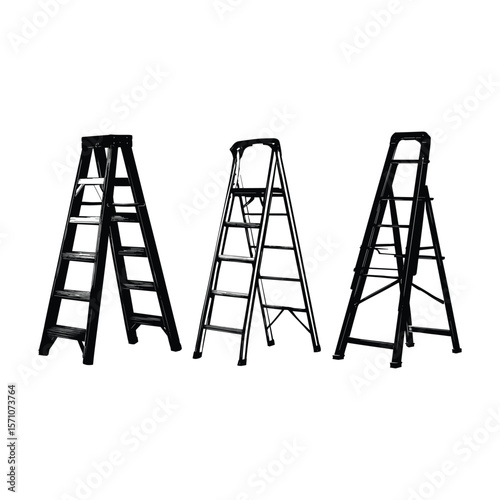 Silhouette of Foldable Ladders in Various Positions