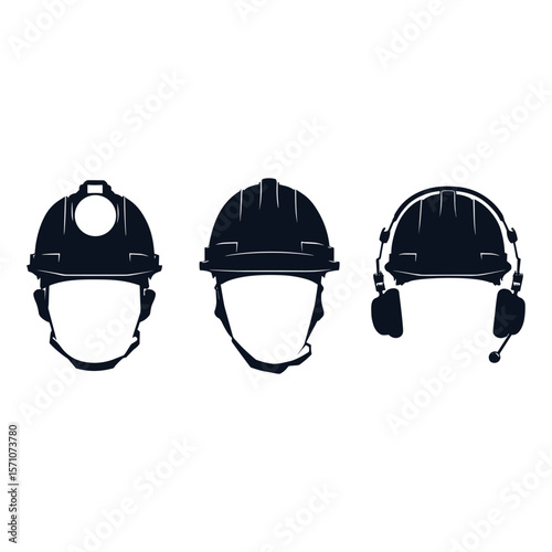 Silhouette of Helmets and Safety Gear for Construction